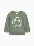 Lucky Shamrock Smiley Face Kids Organic Cotton Pullover